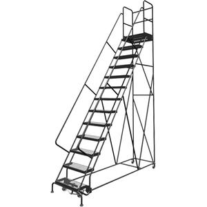 Deep Top Step Rolling Ladder - 13, 130", 20", 24", Steel, Serrated, 24", 107", 39", Yes