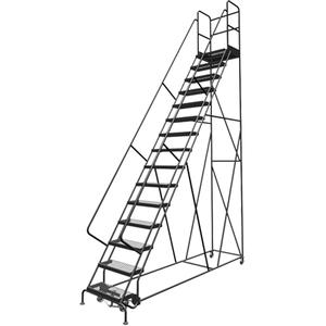 Deep Top Step Rolling Ladder - 15, 150", 20", 24", Steel, Serrated, 24", 120", 39", Yes