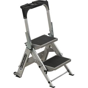Tilt & Roll Step Stool Ladder - 2, 34.50", 23", 21", Aluminum, 300 lbs., 1' 5", 17-1/2"