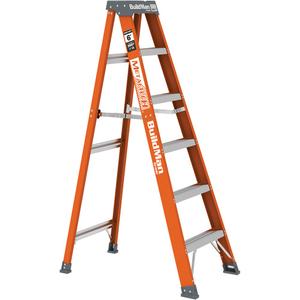 BuildMan® Step Ladder - 6', Fibreglass, 300 lbs., 3", 1A, 1A, 23.75" x 39.75" x 68.5" (60.3 x 101 x 174 cm), 23.75" x 6.5" x 73.75" (60.3 x 16.5 x 187.3 cm), 10' 6" (3.2 m)
