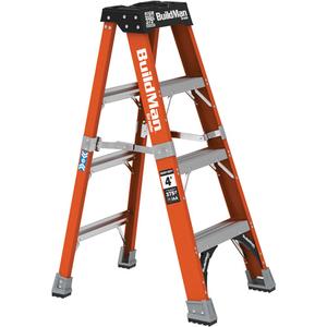 Step Ladder - 4', Fibreglass, 375 lbs., 21", 7.5"/45.75", 1AA, 1AA, 21" W x 45.75" D x 45.75" L (53.3 x 116.2 x 116.2 cm), 21" W x 7.5" D x 50" H (53.3 x 19.1 x 127 cm), 8' 8" (2.6 m)