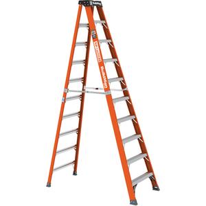 Step Ladder - 10', Fibreglass, 375 lbs., 31", 7.5"/63.5", 1AA, 1AA, 31" W x 63.5" D x 114.25" H (78.7 x 161.3 x 290.2 cm), 31" W x 7.5" D x 121.75" H (78.7 x 19.1 x 309.2 cm), 14' 4" (4.4 m)