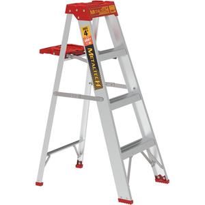 Step Ladder with Paint Tray - 4', Aluminum, 200 lbs., 19.75", 6.5"/30.25", 3, 3, 19.75" W x 30.25" D x 46" H (50.2 x 76.8 x 116.8 cm), 19.75" W x 6.5" D x 49.5" H (50.2 x 16.5 x 125.7 cm)