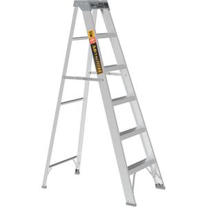 Step Ladder - 6', Aluminum, 225 lbs., 23", 6.5"/39.25", 2, 2, 23" W x 39.25" D x 68.5" H (58.4 x 99.7 x 174 cm), 23" W x 6.5" D x 73.5" H (58.4 x 16.5 x 186.7 cm), 10' 6" (3.2 m)