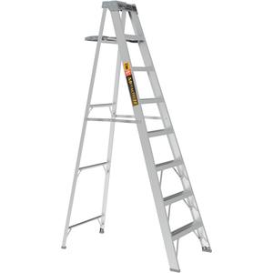 Step Ladder with Paint Tray - 8', Aluminum, 225 lbs., 26.25", 6.5"/50.5", 2, 2, 26.25" W x 50.5" D x 91.5" H (66.7 x 128.3 x 232.4 cm), 26.25" W x 6.5" D x 97.5" H (66.7 x 16.5 x 247.7 cm)