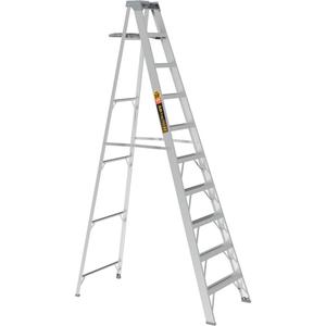 Step Ladder with Paint Tray - 10', Aluminum, 225 lbs., 29.75", 6.5"/62", 2, 2, 29.75" W x 62" D x 114.25" H (75.6 x 157.5 x 290.2 cm), 29.75" W x 6.5" D x 121.5" H (75.6 x 16.5 x 308.6 cm)