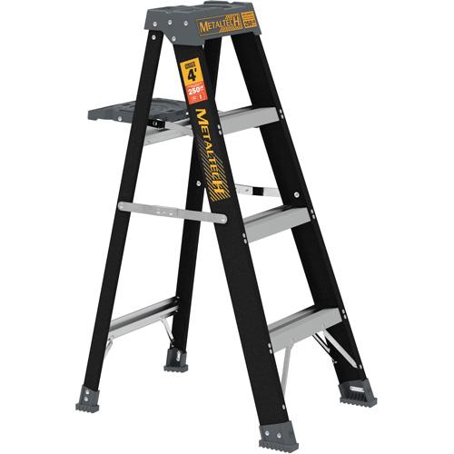 Step Ladder with Paint Tray - 4', Fibreglass, 250 lbs., 20.25", 6.5"/30.25", 1, 1, 20.25" W x 30.25" D x 45.75" H (51.4 x 76.8 x 116.2 cm), 20.25" W x 6.5" D x 49.75" H (51.4 x 16.5 x 126.4 cm)