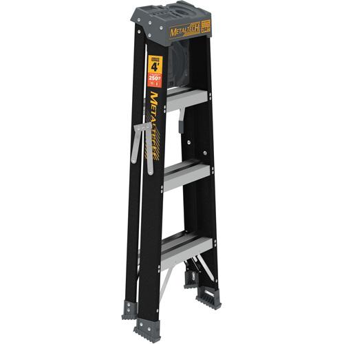 Step Ladder with Paint Tray - 4', Fibreglass, 250 lbs., 20.25", 6.5"/30.25", 1, 1, 20.25" W x 30.25" D x 45.75" H (51.4 x 76.8 x 116.2 cm), 20.25" W x 6.5" D x 49.75" H (51.4 x 16.5 x 126.4 cm) - Image 2