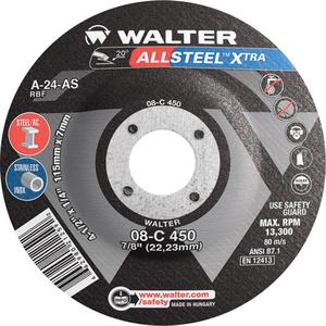 Allsteel Xtra™ Depressed Centre Grinding Wheel - 4-1/2", 5", 6", 7", 1/4", 7/8", 13300, 27, A-24-AS