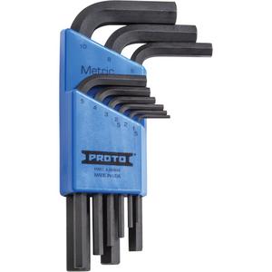 Short-Arm Hex Key Set - 9, Metric, Black Oxide, L Shape, Alloy Steel, Blue