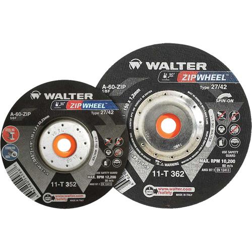 Spin-On Zipcut™ Right Angle Grinder Reinforced Cut-Off Wheels - 5", 7/8", 5/8"-11, 12200, 27, Aluminum Oxide, A-60-ZIP