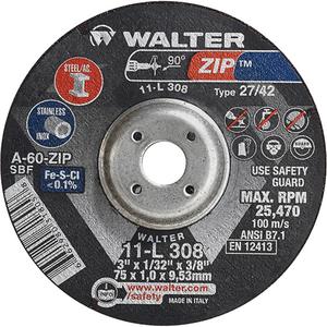 Zip™ Cutting and Grinding Wheel - 3", 1/13", 3/8", 60, 25470, 27, Aluminum Oxide, A-60-ZIP