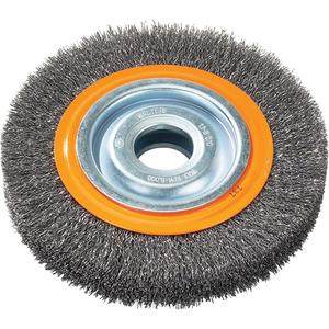 Crimped Wire Bench Wheel Brush - 6", 3/4", 0.0118", Steel, 1/2" - 1/4"