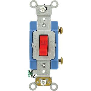 Back & Side-Wired Quiet Switch with Single-Pole Toggle - Red, 120 V/277 V, Toggle, Non-Dimmable, AC, 15, 10 Years