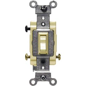Back & Side-Wired Quiet Switches with 3-Way Framed Toggle - Ivory, 120 V/277 V, Toggle, 15, AC, 10 Years