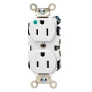 Back & Side-Wired Straight Blade Receptacle with Nickel-Plated Brass Strap - White, 12.0 Amps, 125 V, 2, #14-#10 AWG, 10 Years