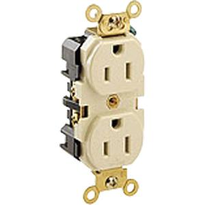 Back & Side-Wired Straight Blade Receptacle with Steel Strap - Ivory, 15.0 Amps, 125 V, 2, #14-#10 AWG, 10 Years