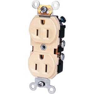 Side-Wired Straight Blade Receptacle - Ivory, 15.0 Amps, 125 V, 2, #14-#10 AWG, 10 Years