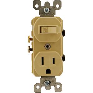 Combination Single-Pole Switch & Grounding Receptacle - Ivory, 120 V, 15, AC