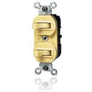Combination 2 Single-Pole Switches - Ivory, 120 V, Toggle, Non-Dimmable, 15, AC