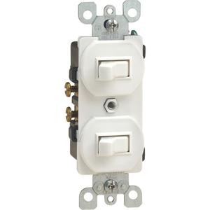 Combination 2 Single-Pole Switches - White, 120 V, Toggle, Non-Dimmable, AC, 15