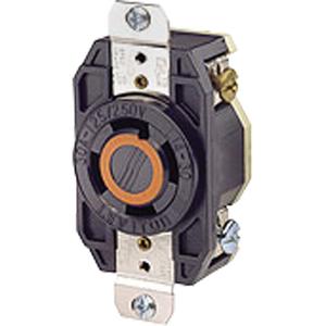 Single Flush 3-Pole 4-Wire Grounding Receptacle - Nylon, 125 V/250 V, 30 Amps, Black, L14-30R