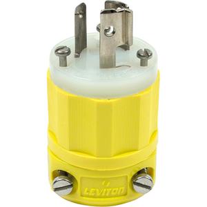 2-Pole 3-Wire Grounding Locking Plug - L6-15P, Nylon, 250 V, 15 Amps, Yellow Nylon
