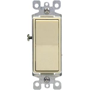 Decora® Quiet Rocker Switch with 3-Way Toggle - Ivory, 120 V/277 V, Push, Non-Dimmable, AC