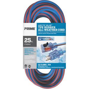 Arctic Blue™ TPE-Rubber Locking Extension Cord - All-Weather, 25', 50', 100', 12/3, 15 A, Blue, 1875 W, 1, SJEOW, '-50°C (-58°F), 105°C (221°F), 3