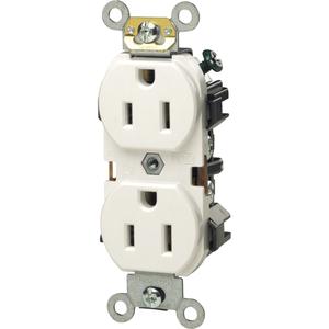 Back And Side-Wired Straight Blade Receptacle with Multi-Piece Steel Strap - White, 15 A, 125 V, 2, 5-15 R, 10 Years