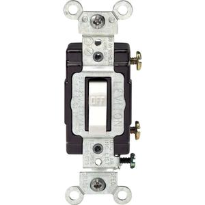 Commercial Grade Single Pole Toggle Switch - White, 120 V/277 V, Toggle, Non-Dimmable, 15 Amps, Yes