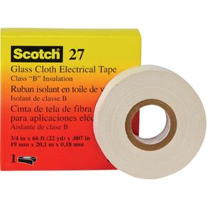 Scotch® 27 Glass Cloth Electrical Tape - 19 mm (3/4"), 12 mm (1/2"), 20 m (66'), 10, 7 mil, White