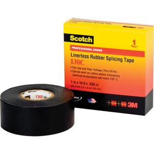 Scotch® Linerless Rubber Splicing Tape 130C - 25.4 mm (1"), 9.14 m (30'), Black, 24