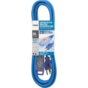 Glacier Flex™ Engine Block Heater Cord - All-Weather, 15', 16/3, 13 A, Blue, 300 V, 1625 W, 3, SJTW, '-50°C (-58°F), 60°C (140°F)