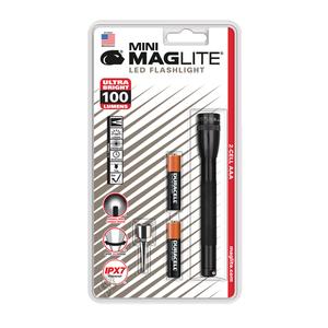 Mini® Flashlights - LED, 100, 3.75, Aluminum, Black, AAA, Included, 99 m, 2 x AAA