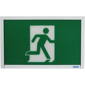 Running Man Exit Sign - Steel, LED, 12", 7 1/2", Battery Operated, Hardwired, Pictogram, 20-gauge steel