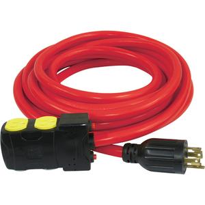 Generator Extension Cord with Resets - 25', 10, 20 A, Red, 120 V, 4, SJTW, SJTW