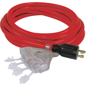 Generator Extension Cord with Quad Tap - 25', 10, 20 A, Red, 120 V, 4, STW, SJTW