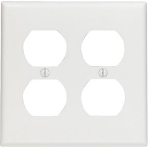 Standard Size Receptacle Wall Plate - White, Duplex, 2, Thermoplastic, Indoor