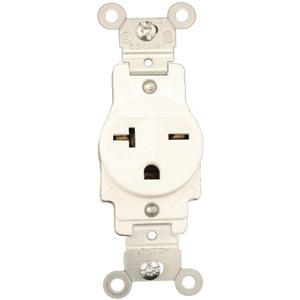 Commercial Grade Straight Blade Outlet - White, 20 Amps, 250 V, 1, Not Tamper-Resistant