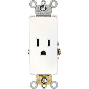 Straight Blade Receptacle Outlet - White, 15 Amps, 125 V, 1, Not Tamper-Resistant