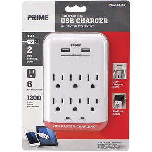Prime® USB Charger with Surge Protector - 2, 6