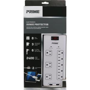 USB Charging Surge Protectors - 8, 6', 2400 J, 15 Amps, 1875 W, 125 V, 2, ABS Plastic, White, Right Angle