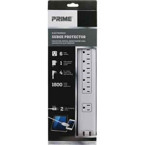 USB Charging Surge Protectors - 6, 4', 1800 J, 15 Amps, 1875 W, 125 V, 2, ABS Plastic, White, Right Angle