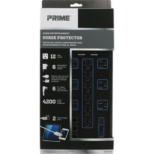 USB Charging Surge Protectors - 12, 6', 4200 J, 15 Amps, 1875 W, 125 V, 2, ABS Plastic, Black, Right Angle