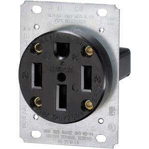 Industrial Grade Round Outlet - Black, 50 Amps, 125 V/250 V, 1, Not Tamper-Resistant, Yes