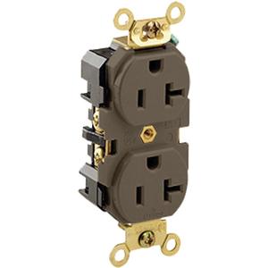 Extra Heavy-Duty Industrial Grade Duplex Outlet - Brown, 20 Amps, 125 V, 2, Not Tamper-Resistant, Yes