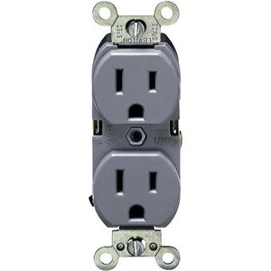 Industrial Grade Duplex Outlet - Grey, 15 Amps, 125 V, 2, Not Tamper-Resistant, Yes