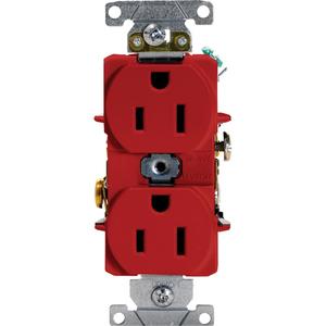 Industrial Grade Duplex Outlet - Red, 15 Amps, 125 V, 2, Not Tamper-Resistant, Yes