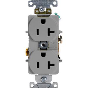 Industrial Grade Duplex Outlet - Grey, 20 Amps, 125 V, 2, Not Tamper-Resistant, Yes